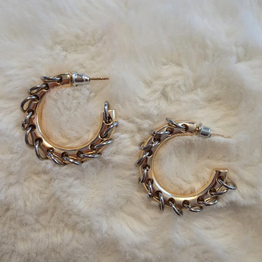 {2/$30} Silver and Gold Medium Hoops. NWT. Grunge Goth Glam Steampunk Edgy Moto